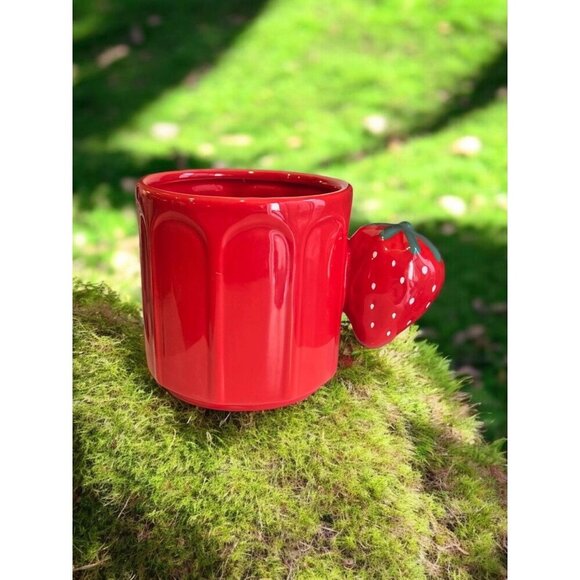 New Red Summer Cute Strawberry Coffee Tea Mug W/ Strawberry Handle Gift - Picture 1 of 2